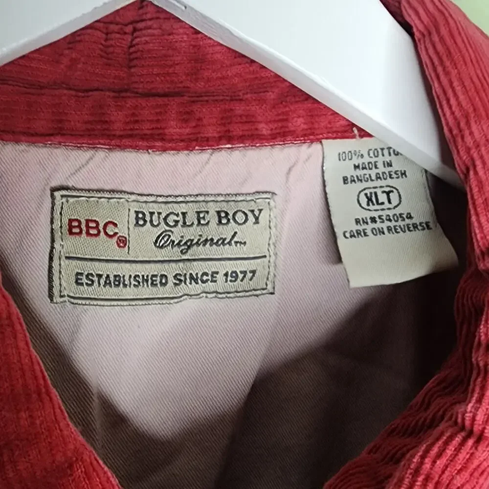 Vintage Bugle Boy Corduroy Mens‎ Shirt 2XLT Burgundy Long Sleeve Button Down